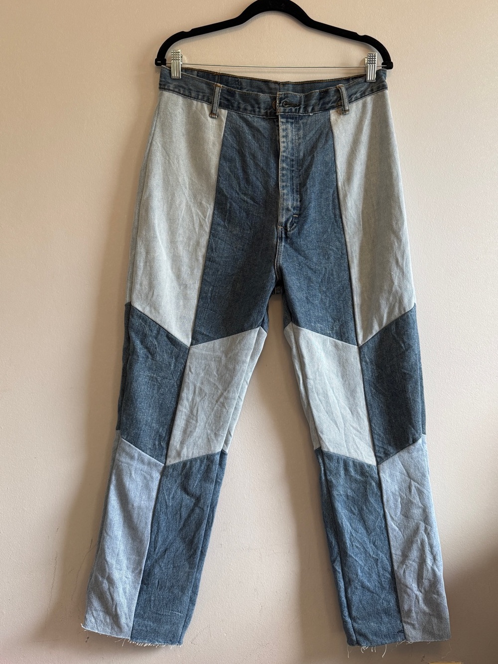 Vintage Cool Multi Tone Blue Patchwork Levi’s 505 Jeans Men 34